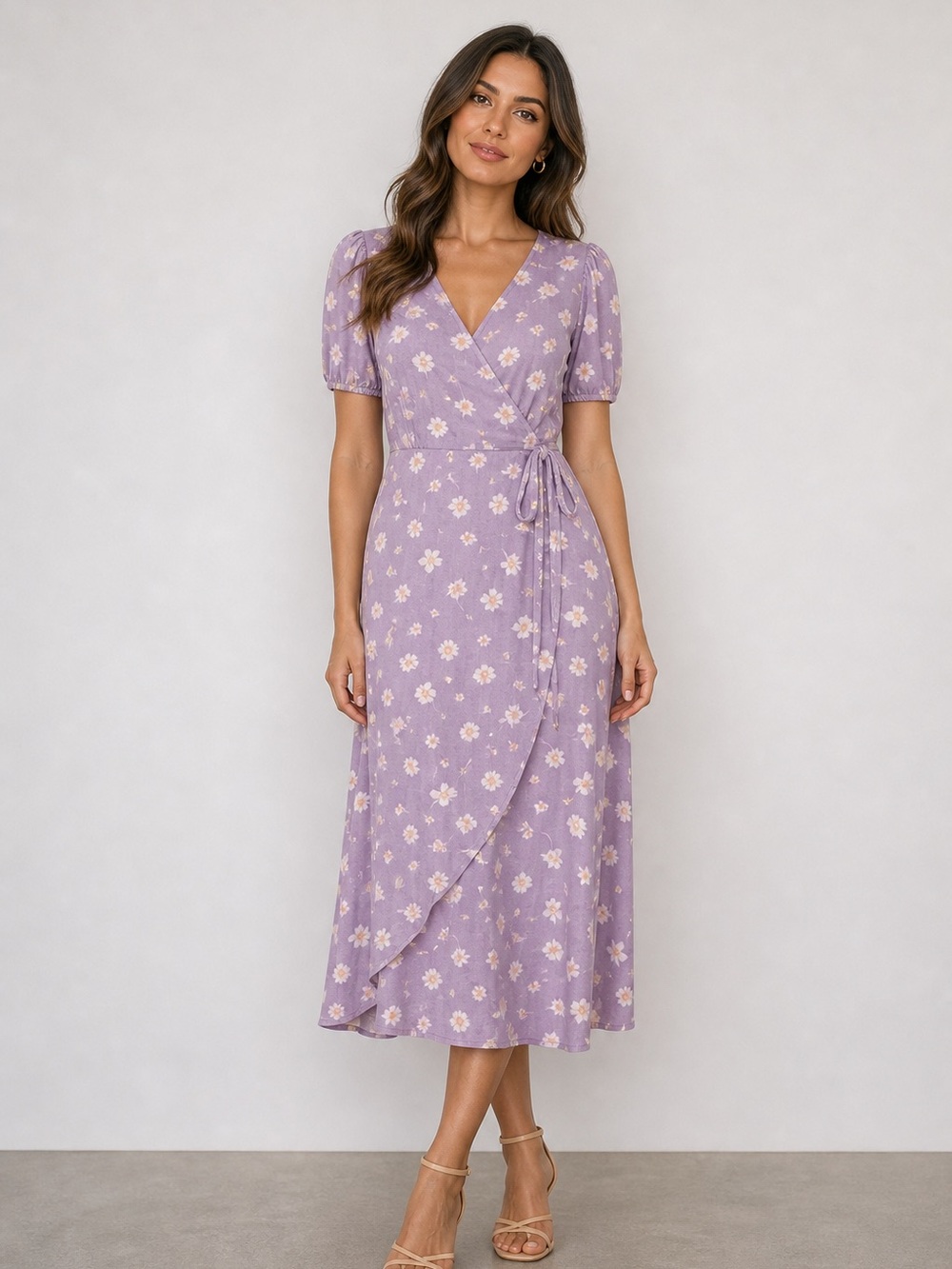 Sanctuary Lavender Floral Wrap Midi Dress